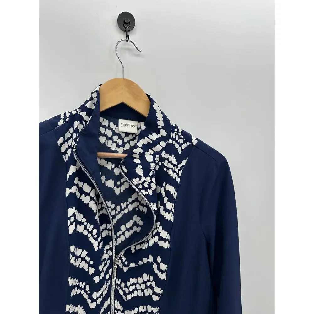Zenergy by Chicos Women US M Blue White Printed Full Zip Jacket Polyester Golf - Picture 5 of 8